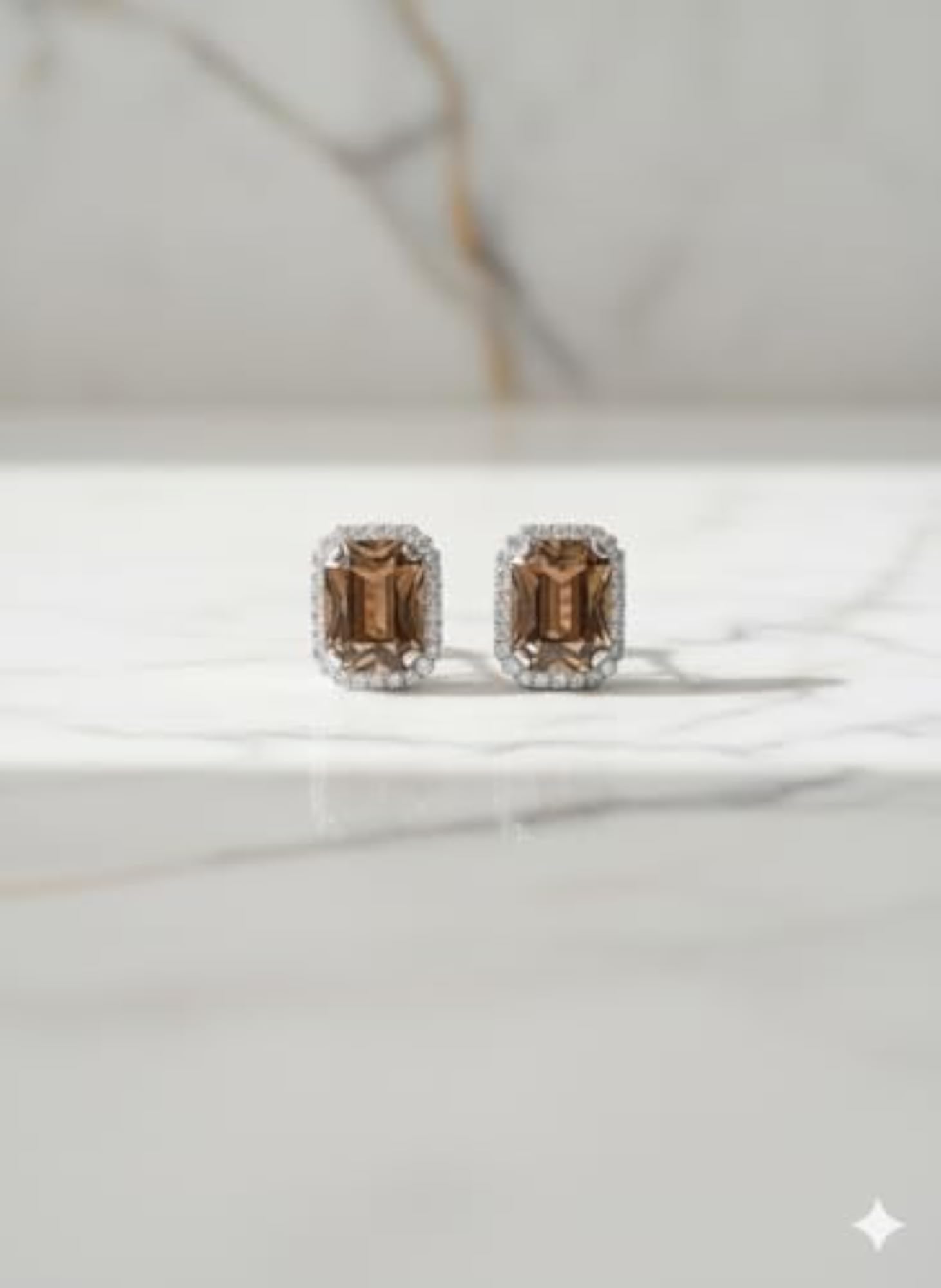 Women's Rectangular Cut Stud Earrings with Halo Frame Design